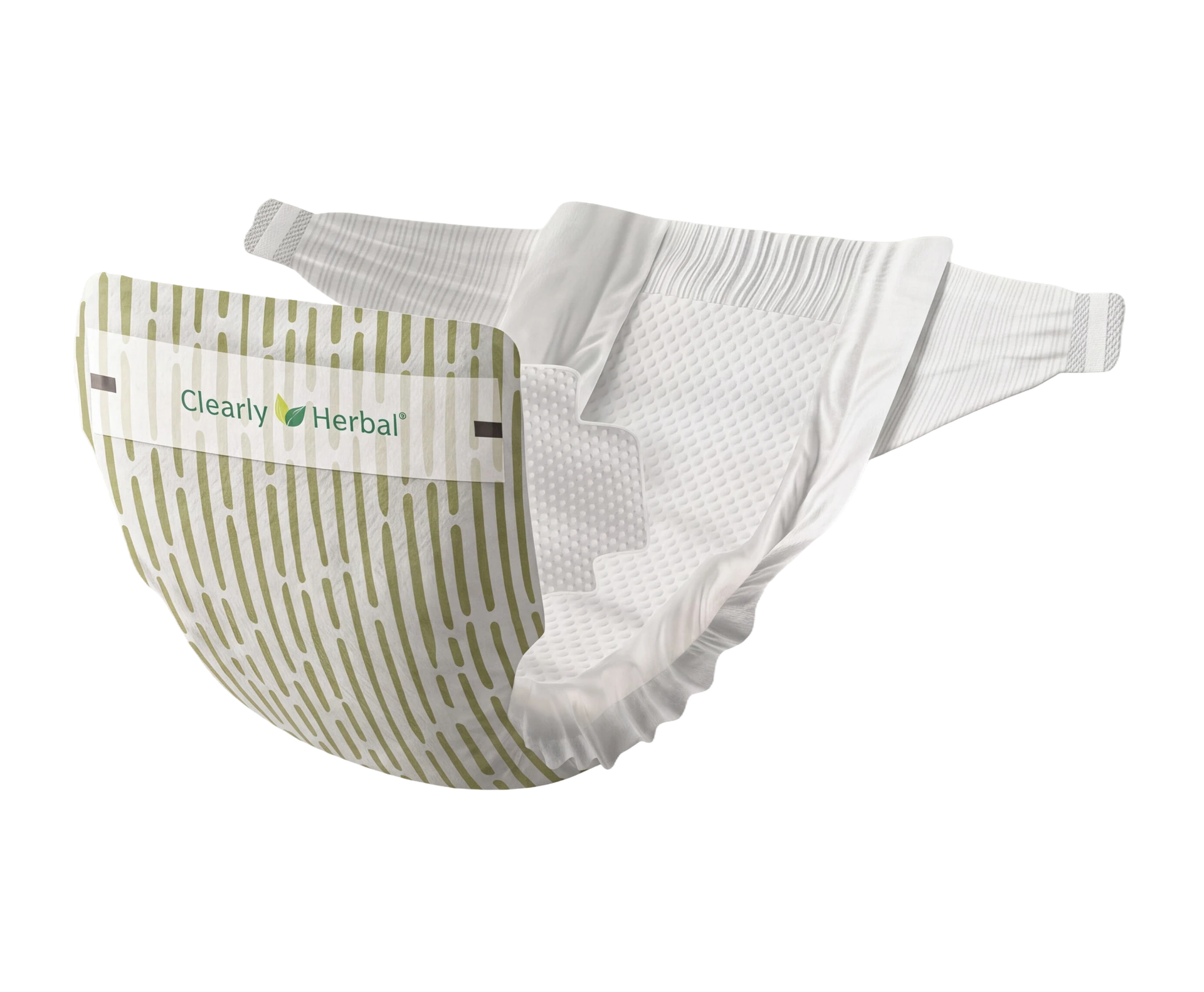Clearly Herbal bamboo diaper with its inner lining and flexible waist visible