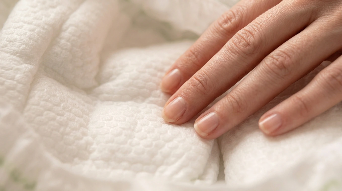 A hand touching the soft textured diaper cover