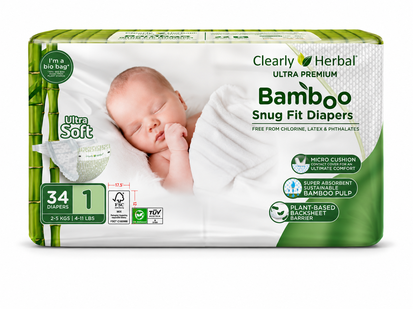 Clearly Herbal Snug Fit Size 1 diapers