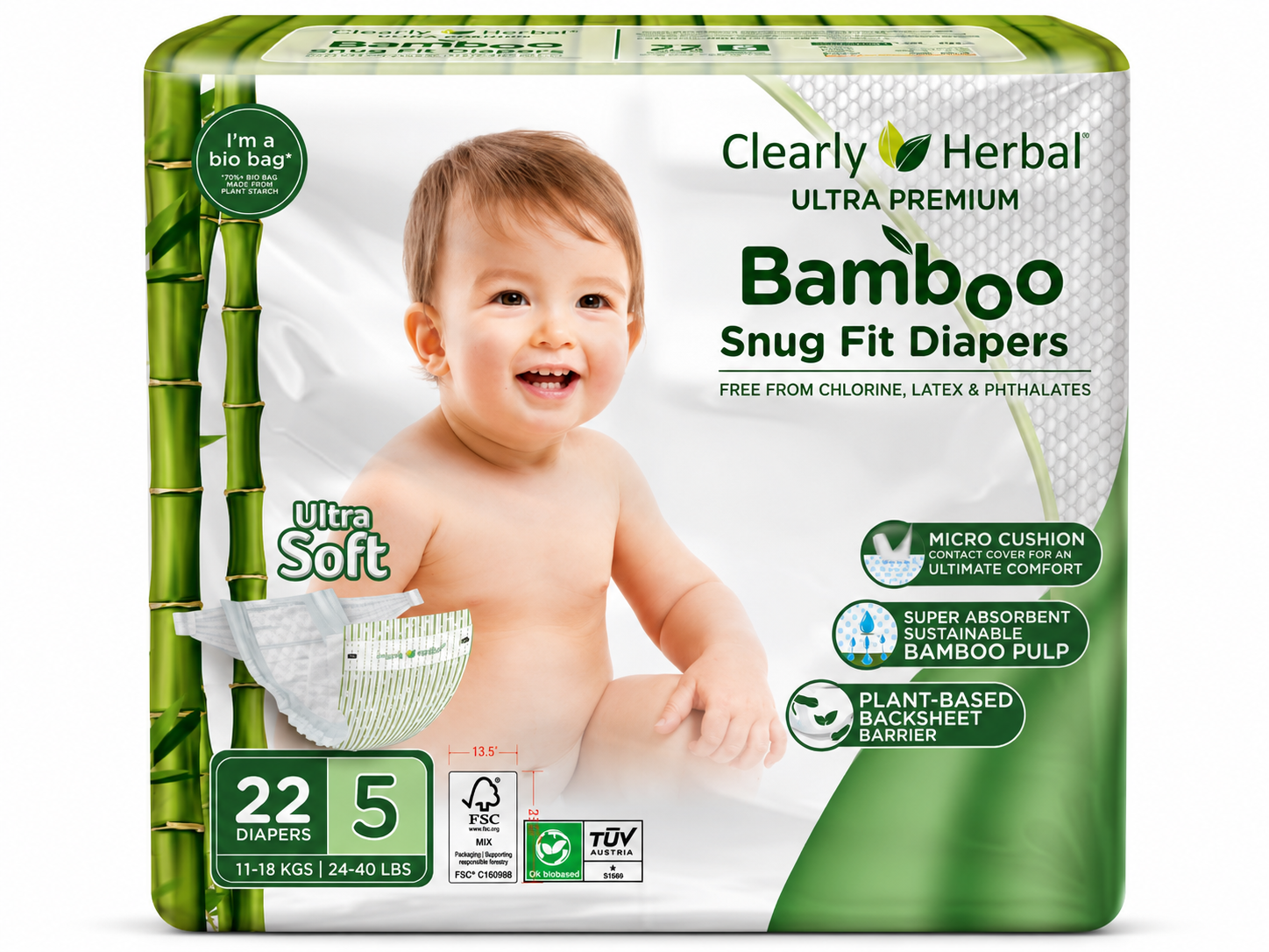 Clearly Herbal Snug Fit Size 5 diapers